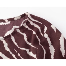 Printed Round Neck Flared Long Sleeve Dress