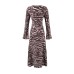 Printed Round Neck Flared Long Sleeve Dress