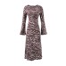 Printed Round Neck Flared Long Sleeve Dress