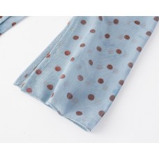 Dot Print Round Neck Flared Hem Slit Long Sleeve T-Shirt
