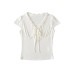 Lace Trimmed Tie Shoulder V-Neck Short Sleeve T-Shirt