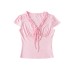 Lace Trimmed Tie Shoulder V-Neck Short Sleeve T-Shirt