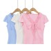Lace Trimmed Tie Shoulder V-Neck Short Sleeve T-Shirt