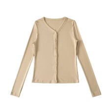 V-neck Fitted Cardigan Long Sleeve T-shirt