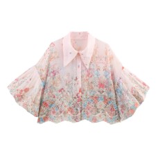 3D floral floral mesh bubble sleeve top
