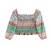 Retro ethnic linen printed one shoulder top