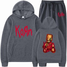 Spring and Autumn New Korn Pattern Printed Hooded Sweatshirt Set for Men and Women Long Sleeve Casual Top