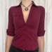 Solid Color Button Long Sleeve Shirt for Women