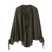 V-neck long sleeved pleated elastic ribbon solid color top for women