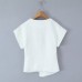 V-neck buckle asymmetrical white shirt top for women