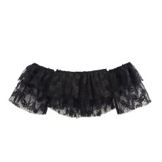 Single neck short sleeved black lace short top for women