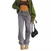 Irregular waist with holes loose low rise jeans for women