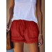 Elastic waist fringe denim shorts for women