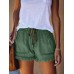 Elastic waist fringe denim shorts for women