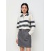 Polo Collar Striped Colorblock Wool Fleece Sweater Women's Loose Fit All-Match Crew Neck Knit Top
