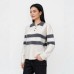 Polo Collar Striped Colorblock Wool Fleece Sweater Women's Loose Fit All-Match Crew Neck Knit Top
