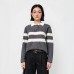 Polo Collar Striped Colorblock Wool Fleece Sweater Women's Loose Fit All-Match Crew Neck Knit Top