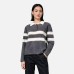 Polo Collar Striped Colorblock Wool Fleece Sweater Women's Loose Fit All-Match Crew Neck Knit Top