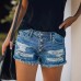 Broken hole tassel denim shorts for women