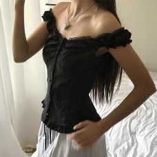Spliced Buttoned Waist Slimming Spicy Girl Temperament Top Women's Clothing