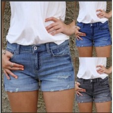 Stretch slim fit ripped tassel denim shorts for women