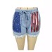 High waisted drawstring fringed denim shorts for women