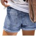 Printed ripped and flanged denim shorts for women