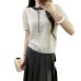 Tencel Linen Round Neck Half-Placket Knitted Short Sleeve Women Korean Design Sense Half-Sleeve Base Layer