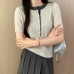 Tencel Linen Round Neck Half-Placket Knitted Short Sleeve Women Korean Design Sense Half-Sleeve Base Layer
