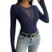 Spliced Sheer Long Sleeve Top for Women