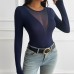 Spliced Sheer Long Sleeve Top for Women
