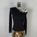 Off-Shoulder Bow Lace Cuff Long Sleeve Knit Top for Women