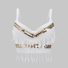 Golden Patch Irregular Tassel Strapless or Women Summer Wear