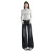Denim Pants Women High Waist Loose Straight Leg Slim Fit Casual Washed Wide Leg Trousers