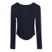 Low Chest Figure-Flattering Long Sleeve T-Shirt Top