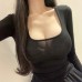 Low Chest Figure-Flattering Long Sleeve T-Shirt Top