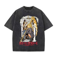 Summer Anime Death Note Pattern Printed T-Shirt Vintage Washed Cotton Short Sleeve Top