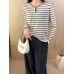 Relaxed Lenzing Tencel Striped Knit Long Sleeve Top Women's Lazy Style Versatile Loose Fitting Base Layer