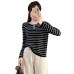 Relaxed Lenzing Tencel Striped Knit Long Sleeve Top Women's Lazy Style Versatile Loose Fitting Base Layer