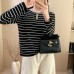 Relaxed Lenzing Tencel Striped Knit Long Sleeve Top Women's Lazy Style Versatile Loose Fitting Base Layer