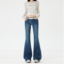 Retro Spicy Girl Flared Jeans Women Low Waist Slim Fit Elasticity Leggings Wide Leg Trumpet Pants 