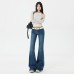 Retro Spicy Girl Flared Jeans Women Low Waist Slim Fit Elasticity Leggings Wide Leg Trumpet Pants 