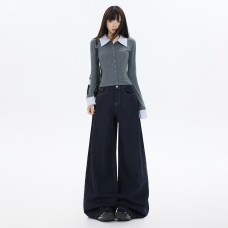 Retro Denim Pants for Women Loose Fit High Waist Slimming Simple Comfortable Wide Leg Trousers Retro Denim Pants for Women Loose Fit High Waist Slimming Simple Comfortable Wide Leg Trousers