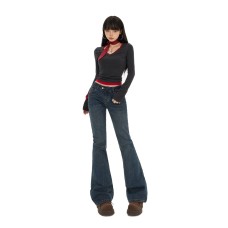 Retro Spicy Girl Flared Jeans Women Low Waist Slim Fit Elastic Trousers