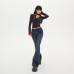 Retro Spicy Girl Flared Jeans Women Low Waist Slim Fit Elastic Trousers