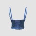 Denim Strapless Top with Tassel and Rhinestone Design for Women Denim Strapless Top with Tassel and Rhinestone Design for Women