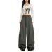 Spicy Girl Military Green Casual Pants for Women Loose Simple High Waist Slim Multi-Pocket Work Trousers