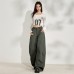 Spicy Girl Military Green Casual Pants for Women Loose Simple High Waist Slim Multi-Pocket Work Trousers