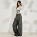 Spicy Girl Military Green Casual Pants for Women Loose Simple High Waist Slim Multi-Pocket Work Trousers