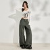 Spicy Girl Military Green Casual Pants for Women Loose Simple High Waist Slim Multi-Pocket Work Trousers